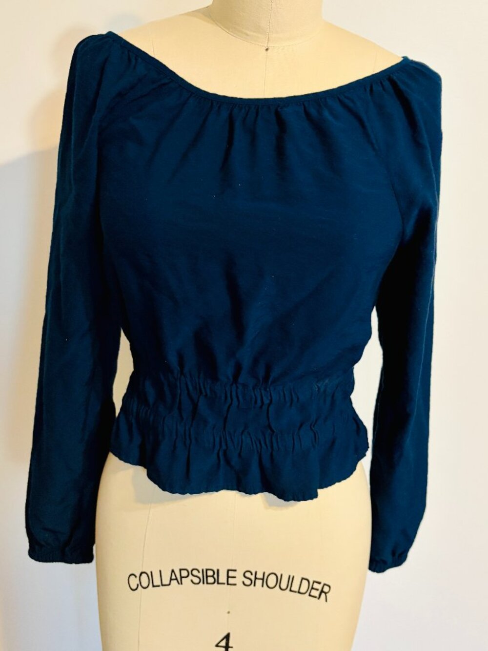 Madewell Twill Tie-Back Cutout Top, Long-Sleeve, Slight Crop, Deep Indigo, XS